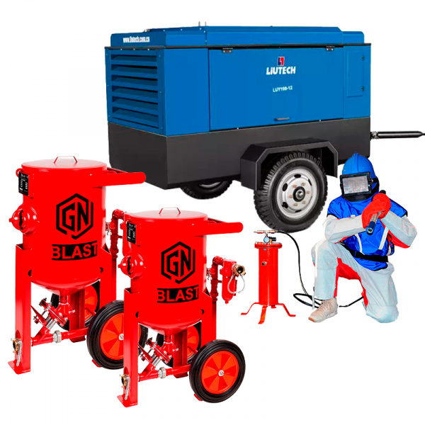 Двухпостовой комплект пескоструйного оборудования на базе дизельного компрессора