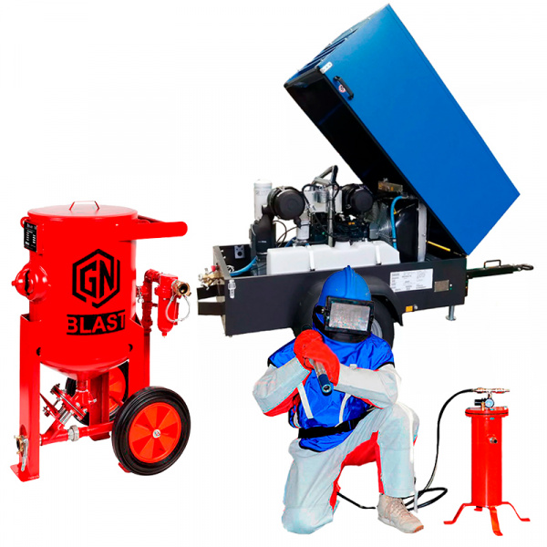 Комплект пескоструйного оборудования на базе дизельного компрессора