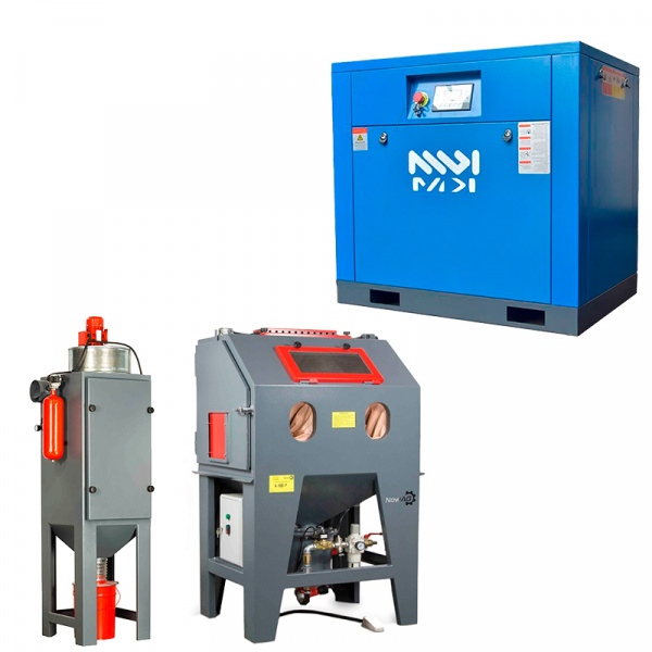 Комплект пескоструйного оборудования пескоструйная камера + винтовой компрессор